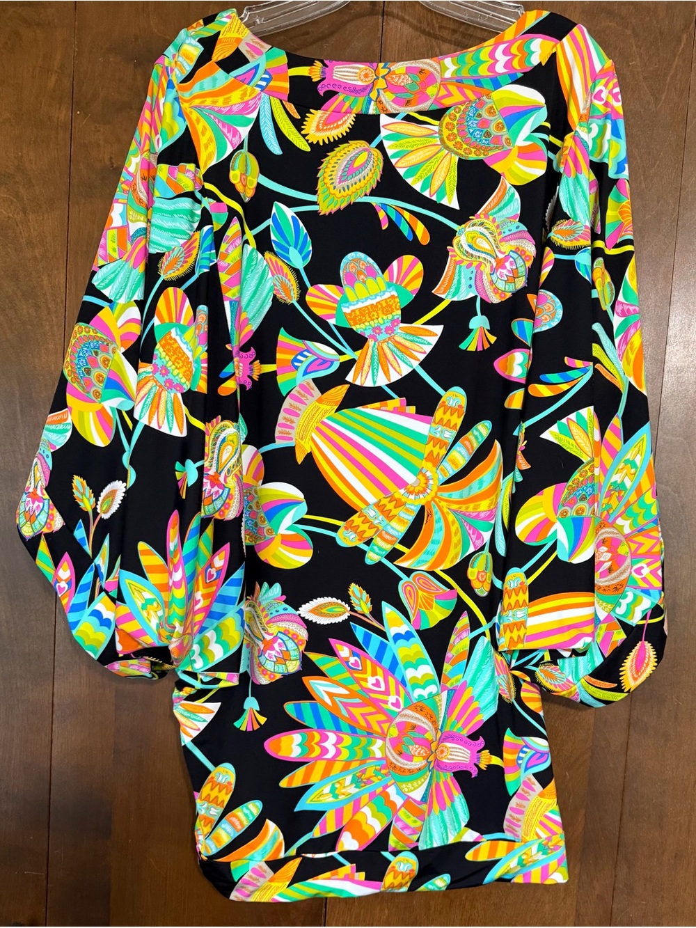 Trina Turk Black Tunic with Neon Tropical Floral Print - Picture 3 of 4